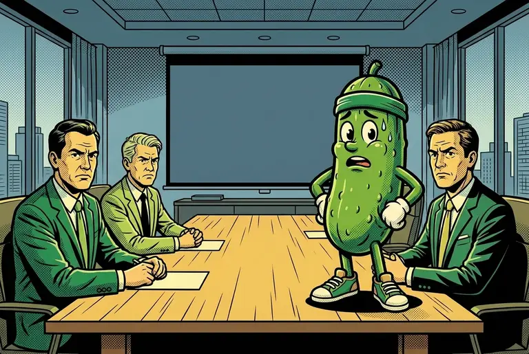 The conference room: mid-pitch disaster as the projector dies and the slides vanish; stern clients frown while Dill freezes, hand in his pocket finding the toy truck.