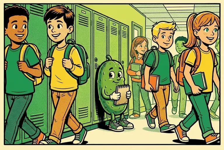 Flashback: a bustling school hallway of human kids towering over tiny young Dill, who presses against the lockers clutching a strategy notebook.