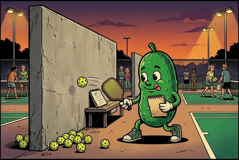 Young Dill practices alone at dusk, drilling the same soft dink over and over against the practice wall, notebook propped open, tongue out in fierce focus.