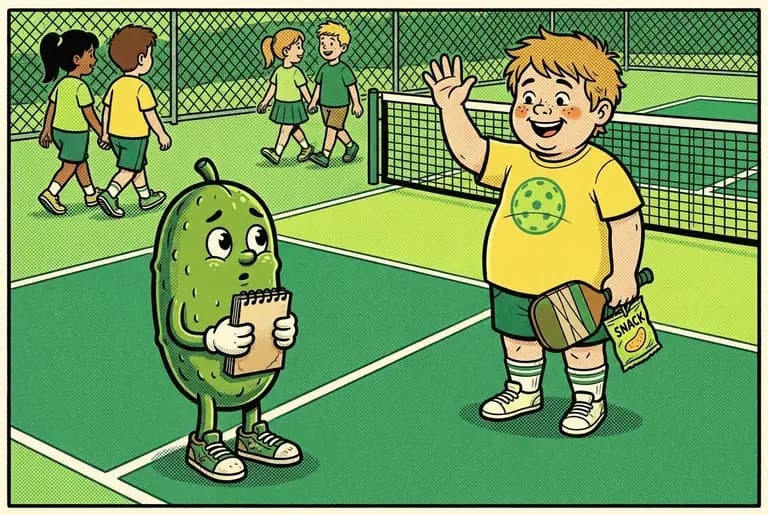 The partner draw: everyone pairs off except young Dill and Sam, a round cheerful freckled boy waving happily with a battered paddle and a bag of snacks.