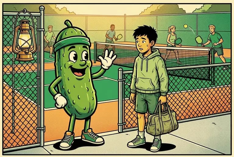 Bridge to today: adult Dill in his green sweatband stands at the open gate of Covenant Courts in morning light, lantern hanging polished by the entrance, waving in a nervous newcomer with a scuffed bag.