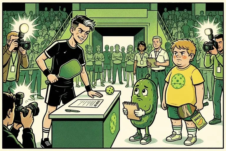 City Championship sign-ups: a sneering lean prodigy in an all-black kit with a silver streak in his hair looks Dill's crew up and down while flashbulbs pop around him.