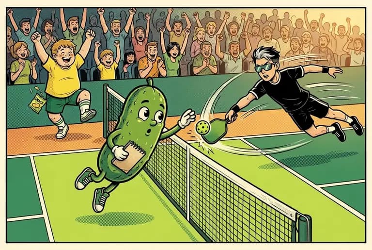 Match point: a long breathless rally where Dill's play visibly echoes his friends — Sam's soft hands, the crew's drills — ending with a feather-soft winning dink dropping over the net.