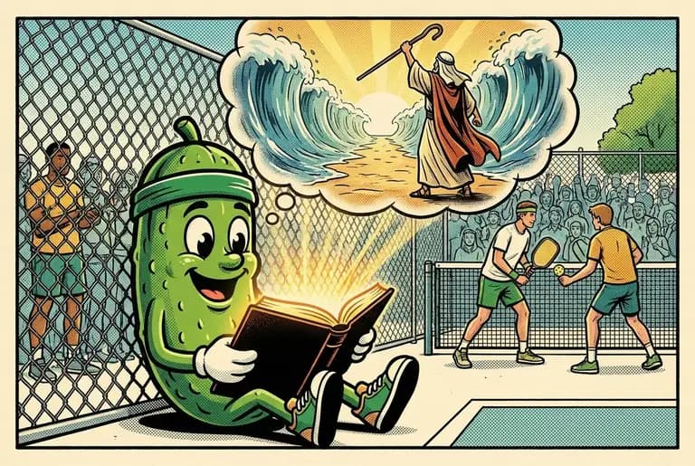 Dill reads a glowing Bible by the fence while a dream cloud shows Moses raising his staff over a parting sea.