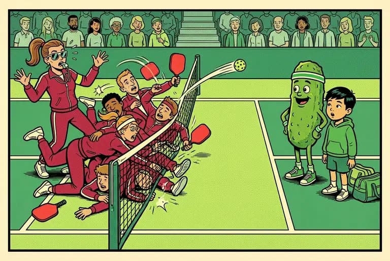 The Red Tide players crash into each other and the net as their own power splits their formation, opening a corridor of open court.