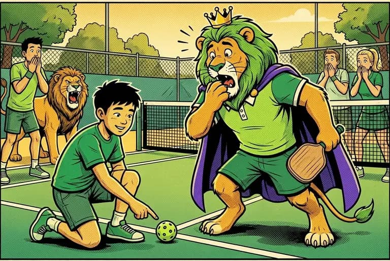The newcomer politely signals out on King Leo's shot as the whole club gasps and lions freeze mid-roar.
