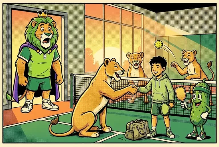 At dawn King Leo finds the lions laughing and learning dinks from the newcomer and Dill, not one of them roaring.